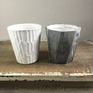 Planter bundle - white bamboo effect and grey & white marble look eight sided